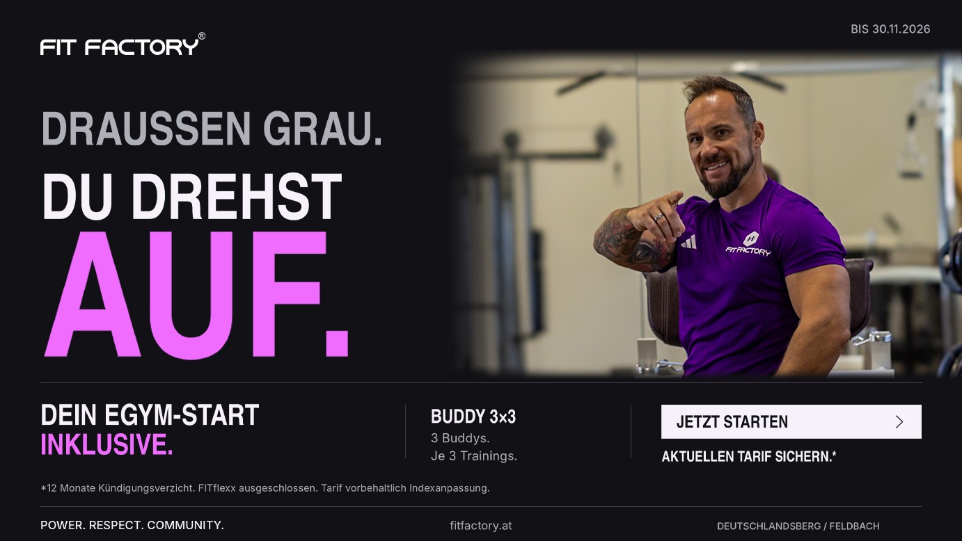 FITfactory Herbstaktion 2026 mit Marc: Draußen grau. Du drehst auf. EGYM-Start inklusive und Buddy 3×3.